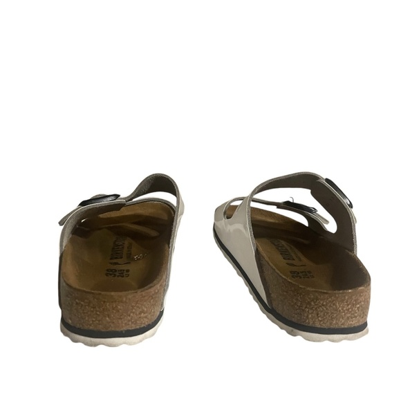 Birkenstock Sandals Womens 38 Arizona Buckle Straps Flats White Leather Slip On - Picture 2 of 14